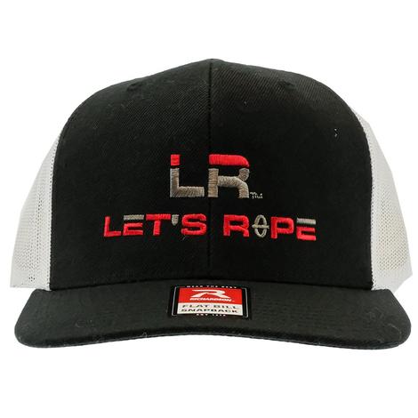 Let's Rope Flat Bill Black and White Meshback Cap 